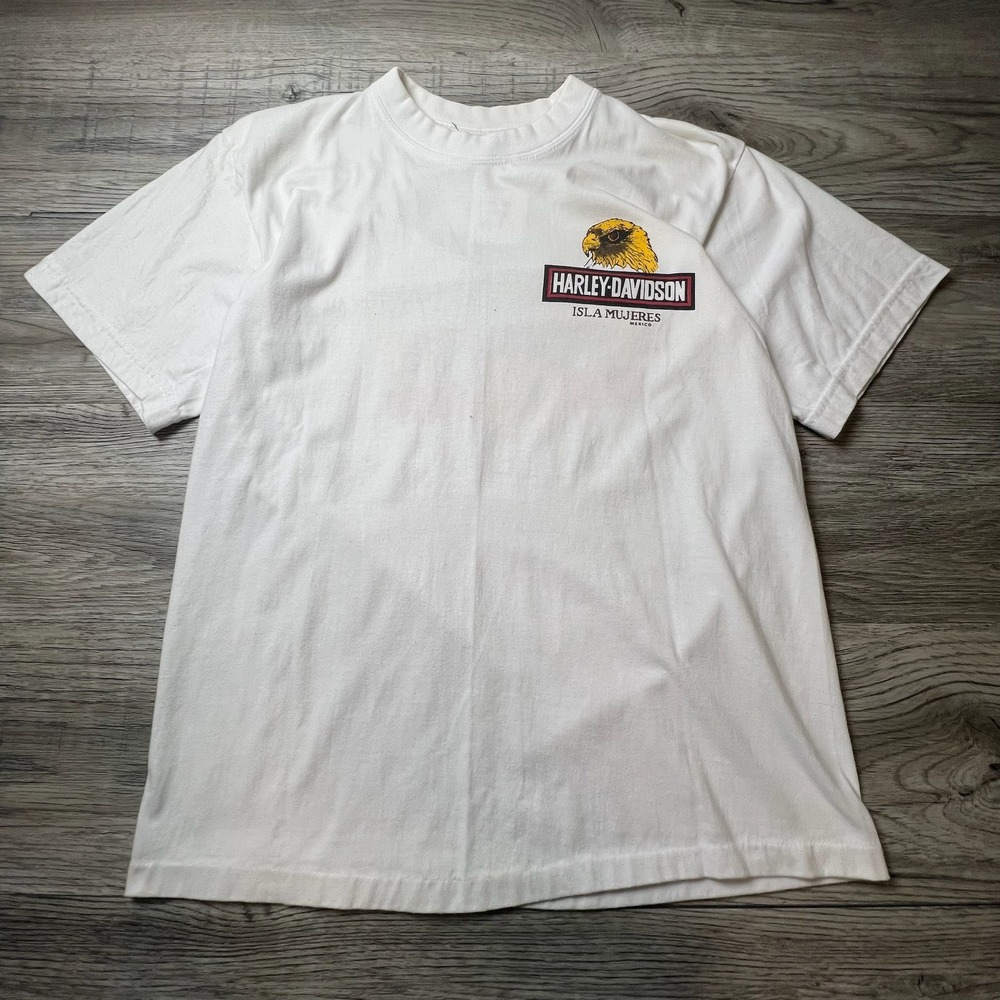 Harley Davidson T Shirt Mens Large White Isla Mujeres Mexico Eagle Graphic Y2K